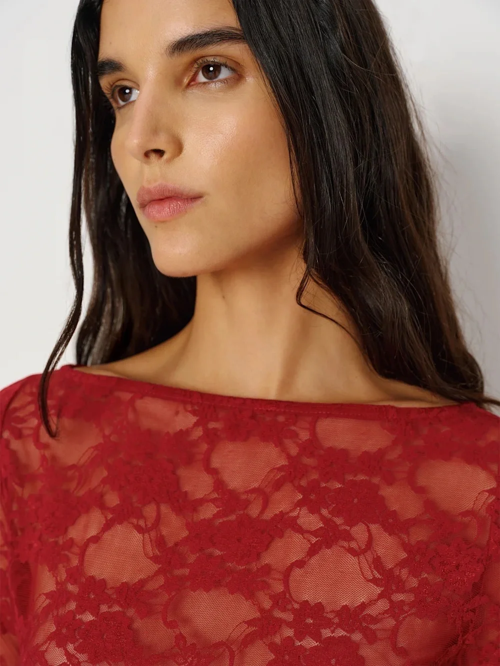 Reformation Red Lace Long-Sleeve Mini Top